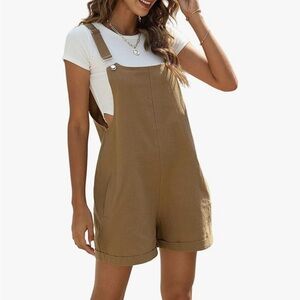 Cotton Linen Short Overalls Brown M NWOT